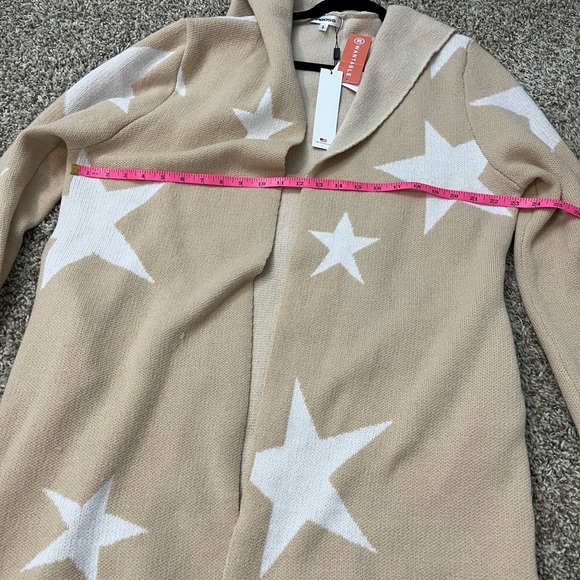 Vigoss Tan and White hooded, open front Star Cardigan NWT - Picture 5 of 7